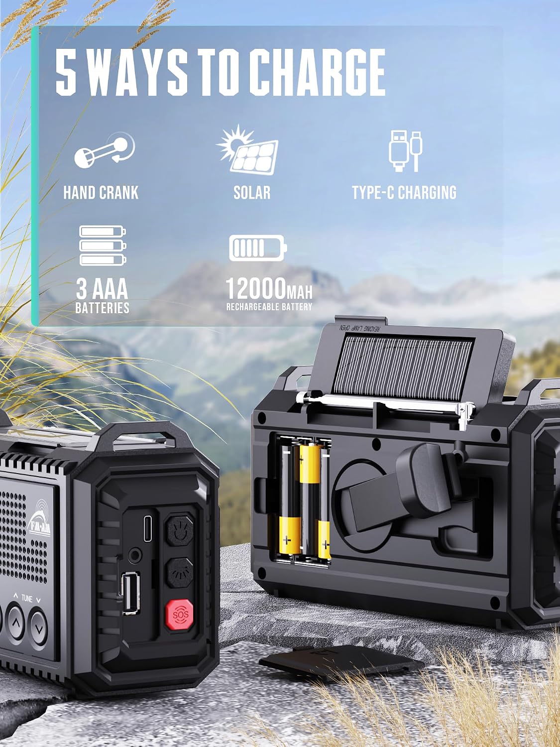 Wind Up Radio with 12000mAh Power Bank: image 4