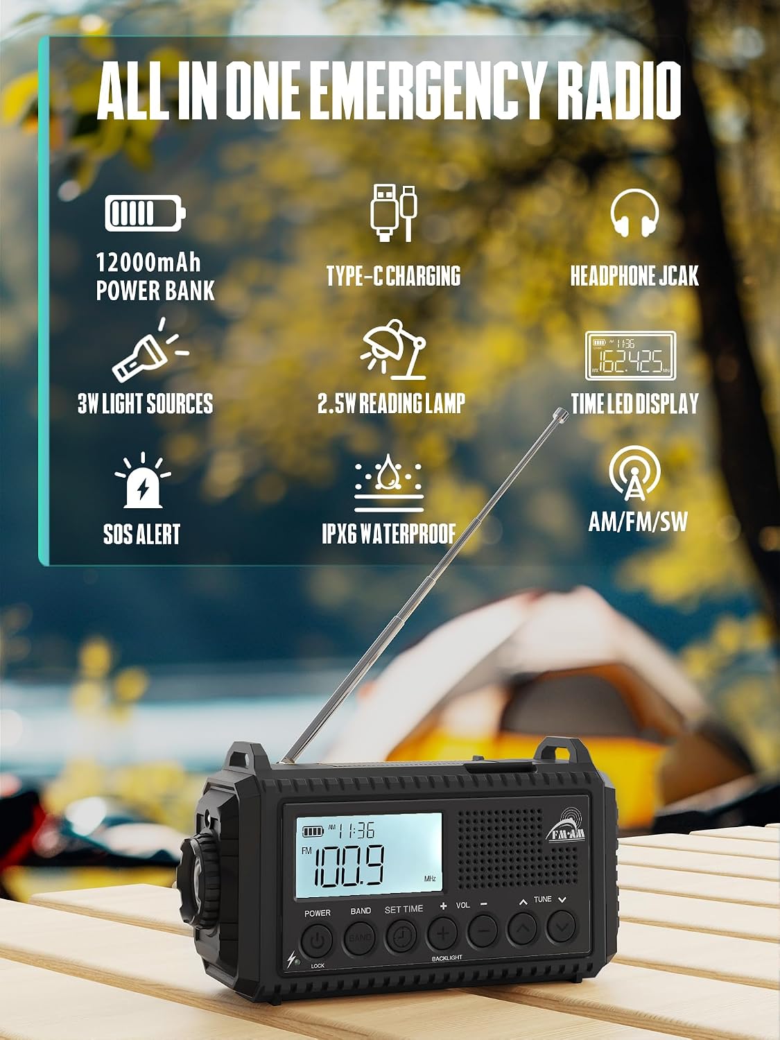 Wind Up Radio with 12000mAh Power Bank: image 9