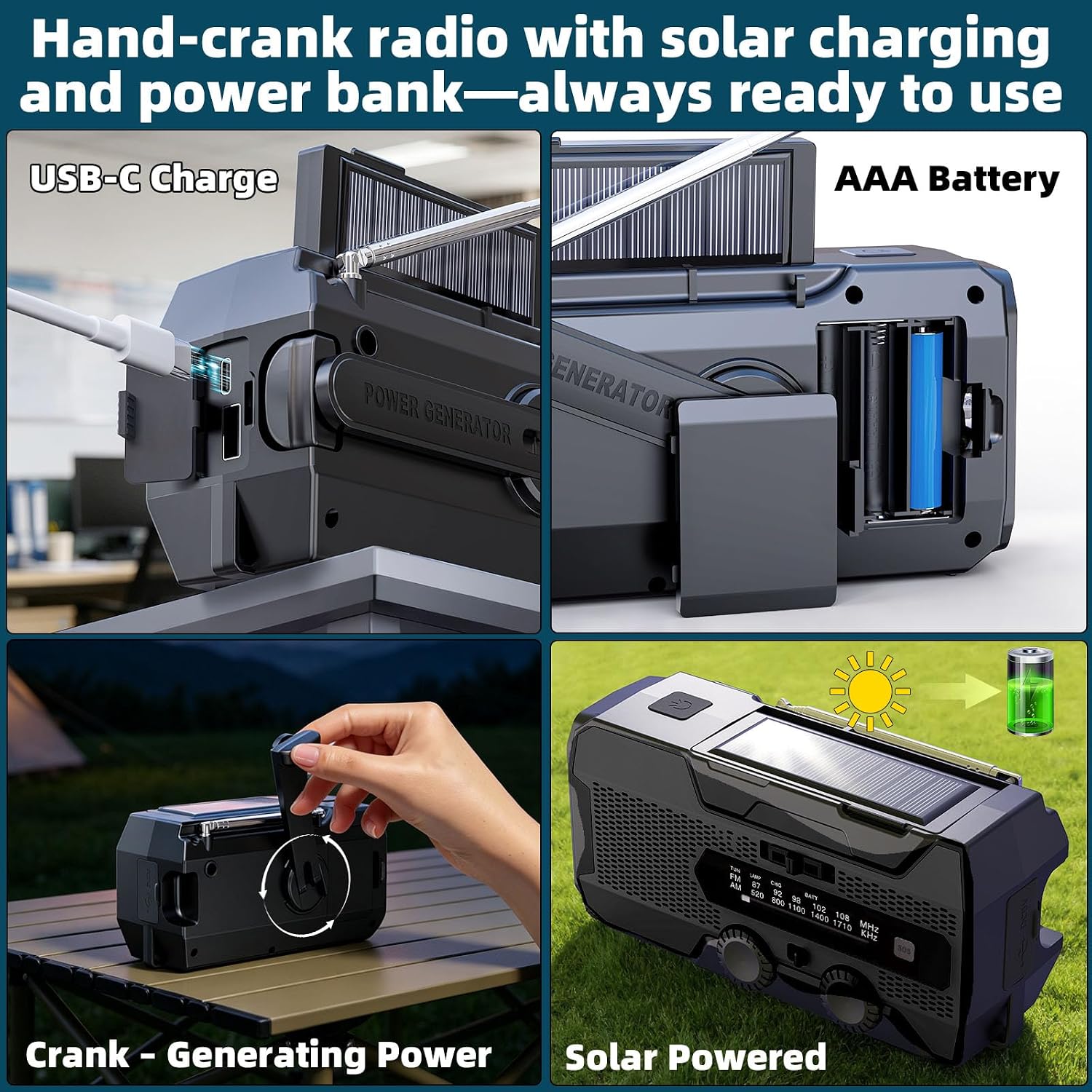 Wind Up Solar Radio 10000mAh: image 2