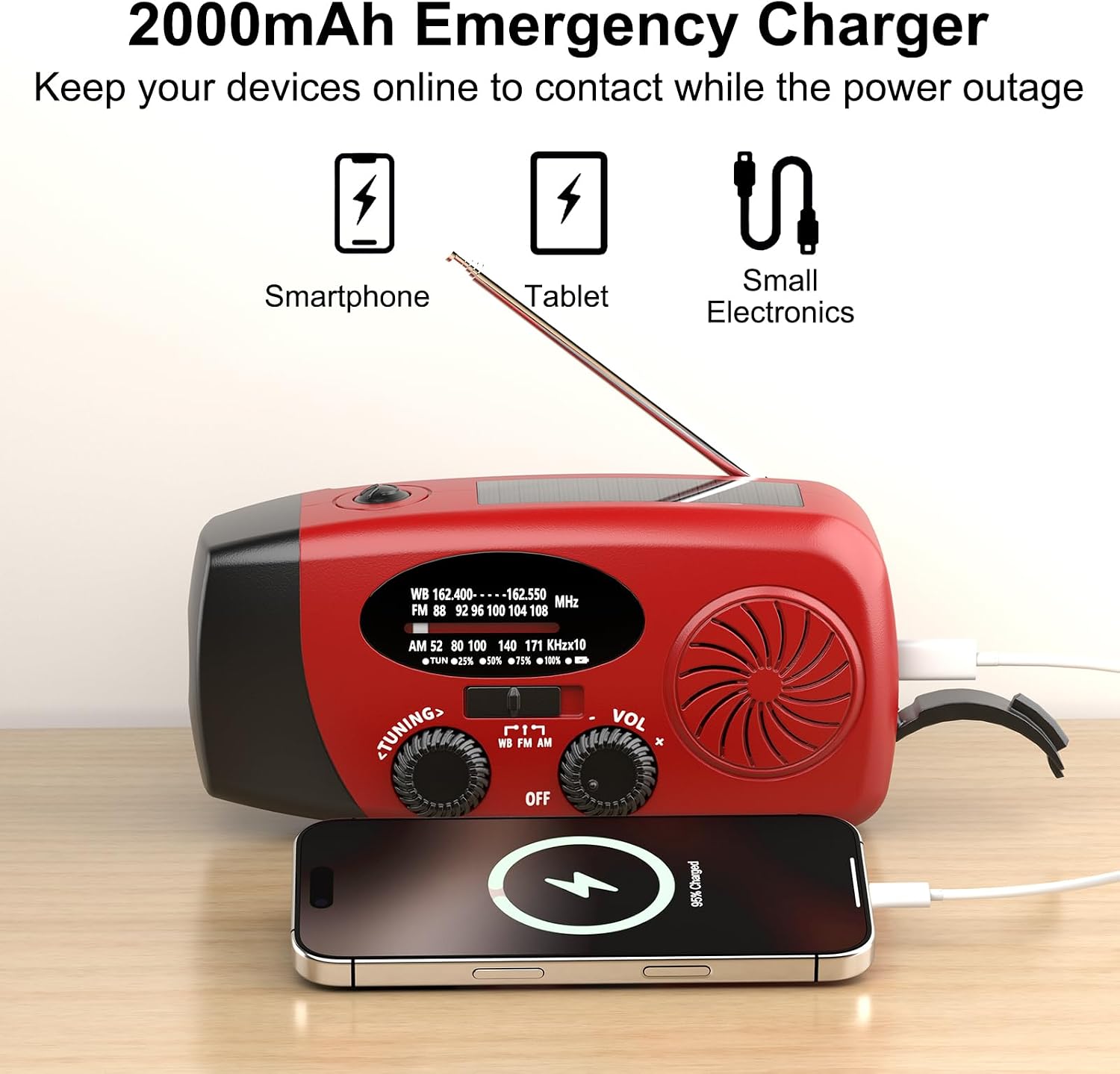 Wind Up Solar Radio 2000mAh: image 3
