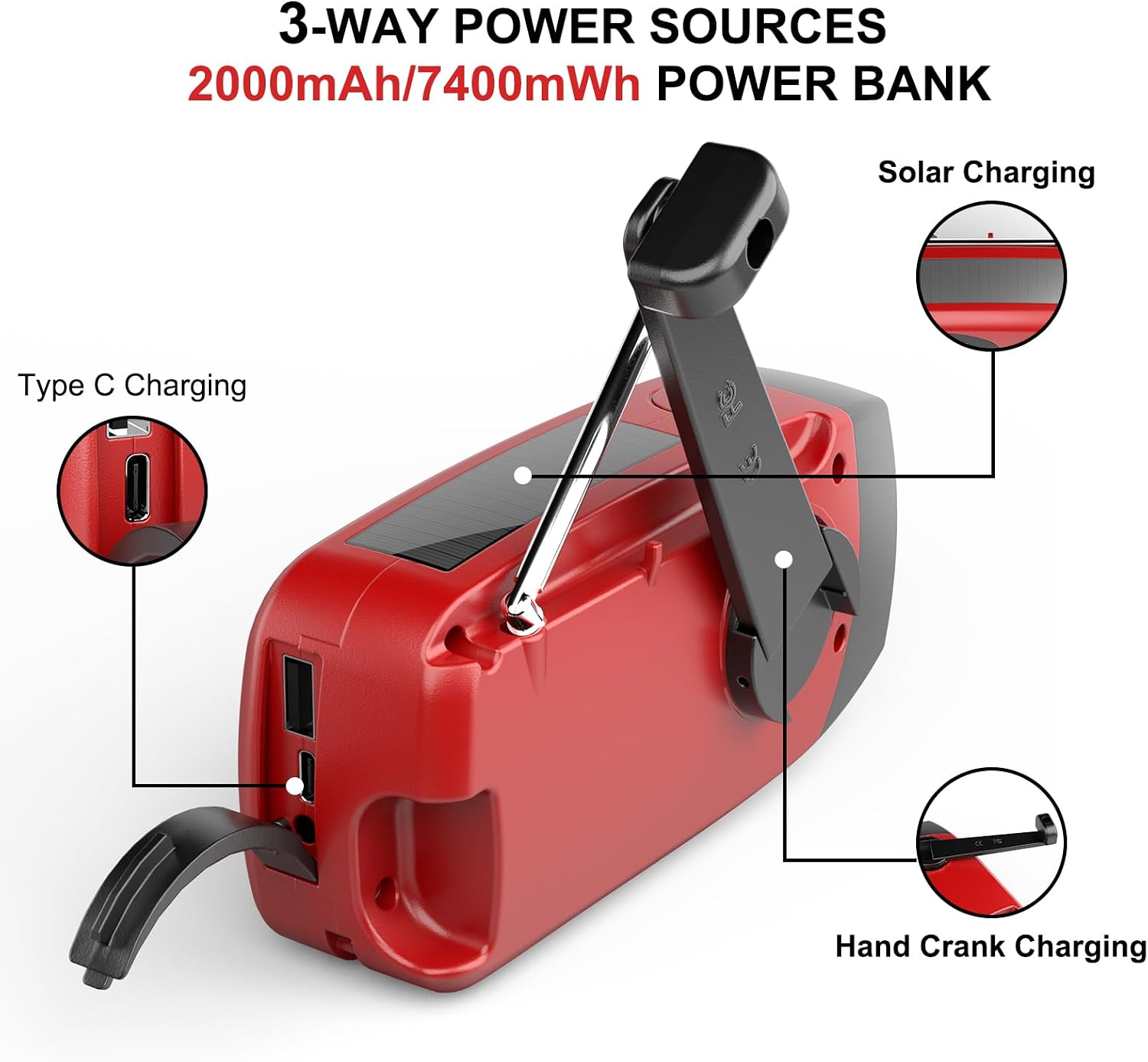 Wind Up Solar Radio 2000mAh: image 6