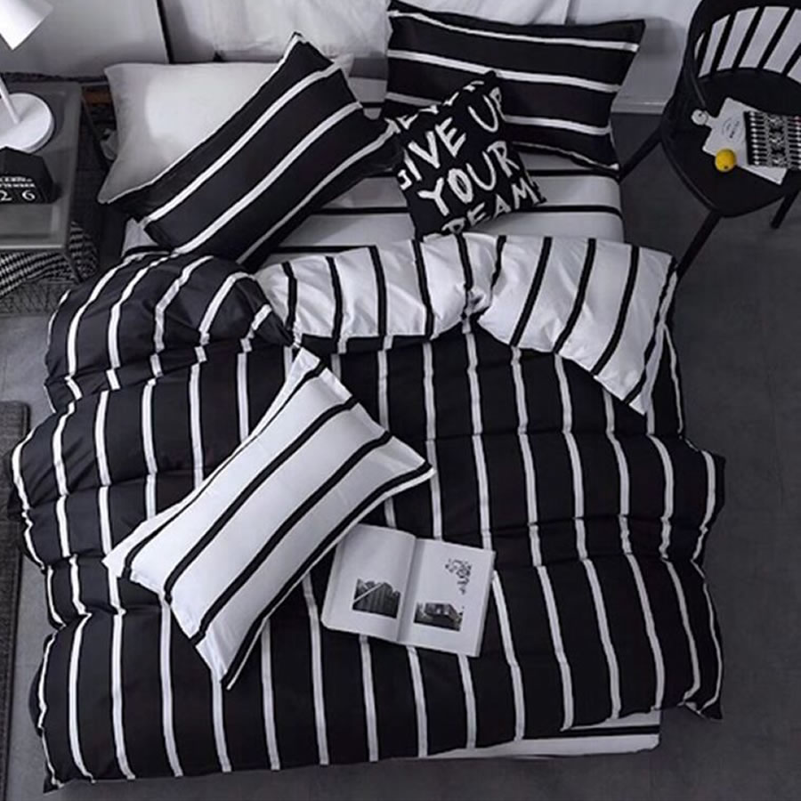 black white striped comforter set